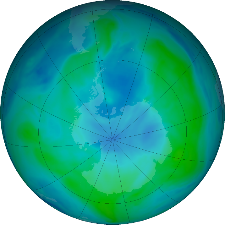 Antarctic ozone map for 31 January 2022